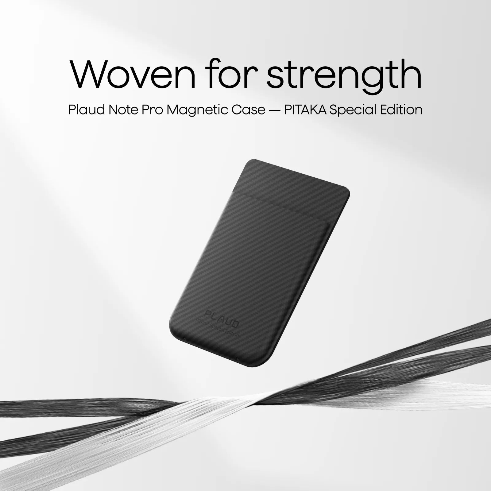 Black Plaud Note Pro Magnetic Case, PITAKA Special Edition, with a woven texture for strength.