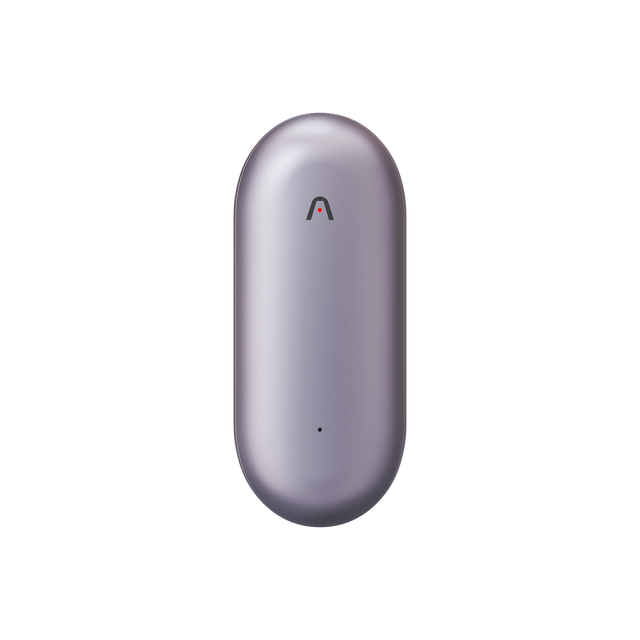 Plaud AI voice recorder, a light purple capsule-shaped device with a smooth, reflective surface and Plaud logo.