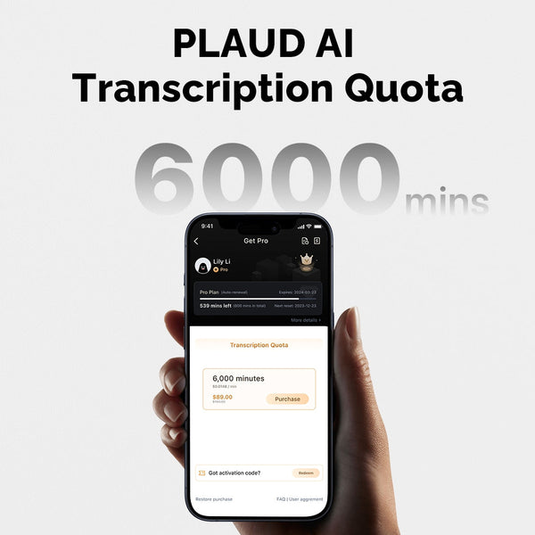 Quota di trascrizione PLAUD AI (6000 minuti)