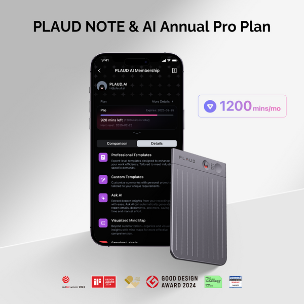 PLAUD NOTE &amp; AI Jaarlijks Pro Plan
