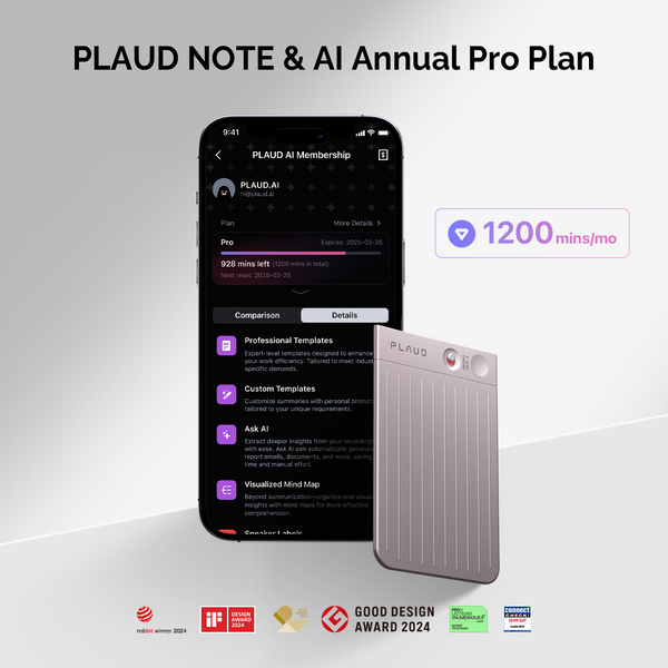 PLAUD NOTE &amp; AI Jaarlijks Pro Plan
