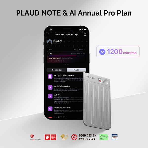PLAUD NOTE &amp; AI Jaarlijks Pro Plan
