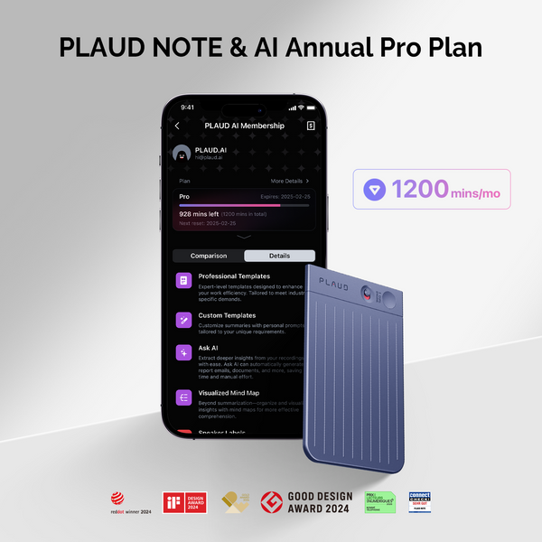 PLAUD NOTE &amp; AI Jaarlijks Pro Plan
