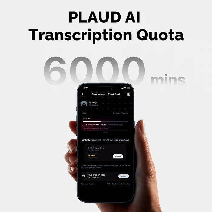PLAUD AI Transcription Quota (6000/3000/600mins)