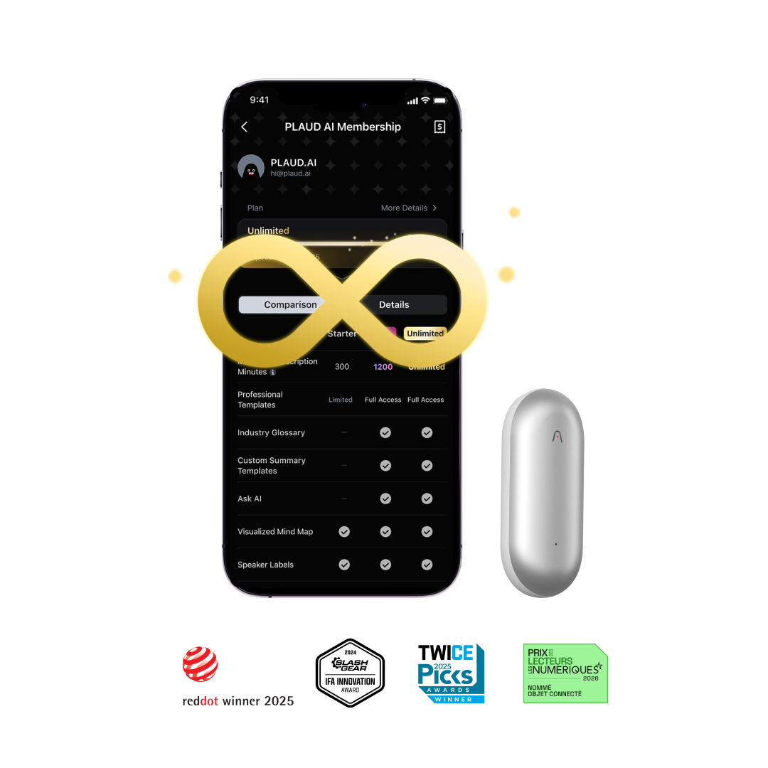 PLAUD NotePin & 2 AI Annual Unlimited Plan