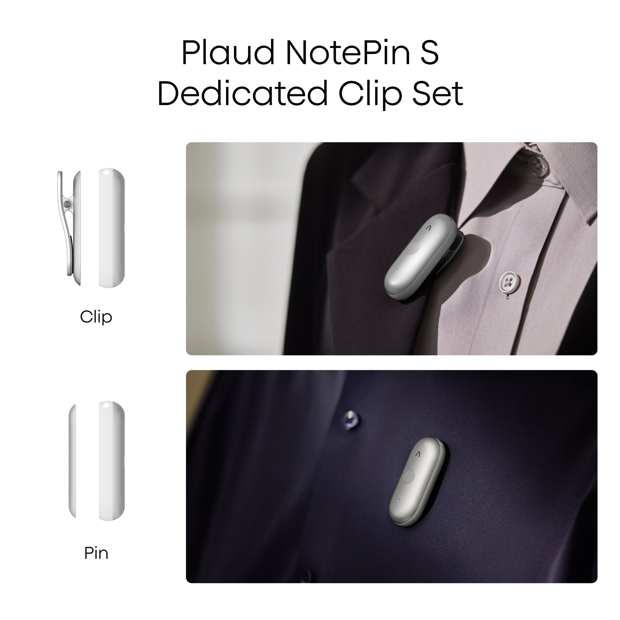 Plaud NotePin | Plaud NotePin S: Clip & Magnetische Speld Plaud NotePin | Plaud NotePin S: Clip & Magnetische Speld