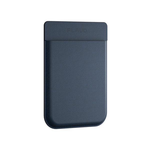 Dark blue Plaud Note, a card-shaped AI voice recorder with the Plaud logo embossed at the top.