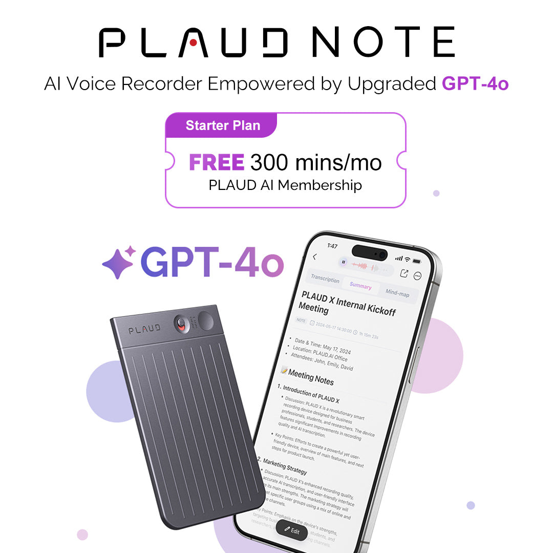 PLAUD NOTE ChatGPT Geavanceerde AI Voicerecorder & Gratis GPT-4o Transcriptie & Samenvatting