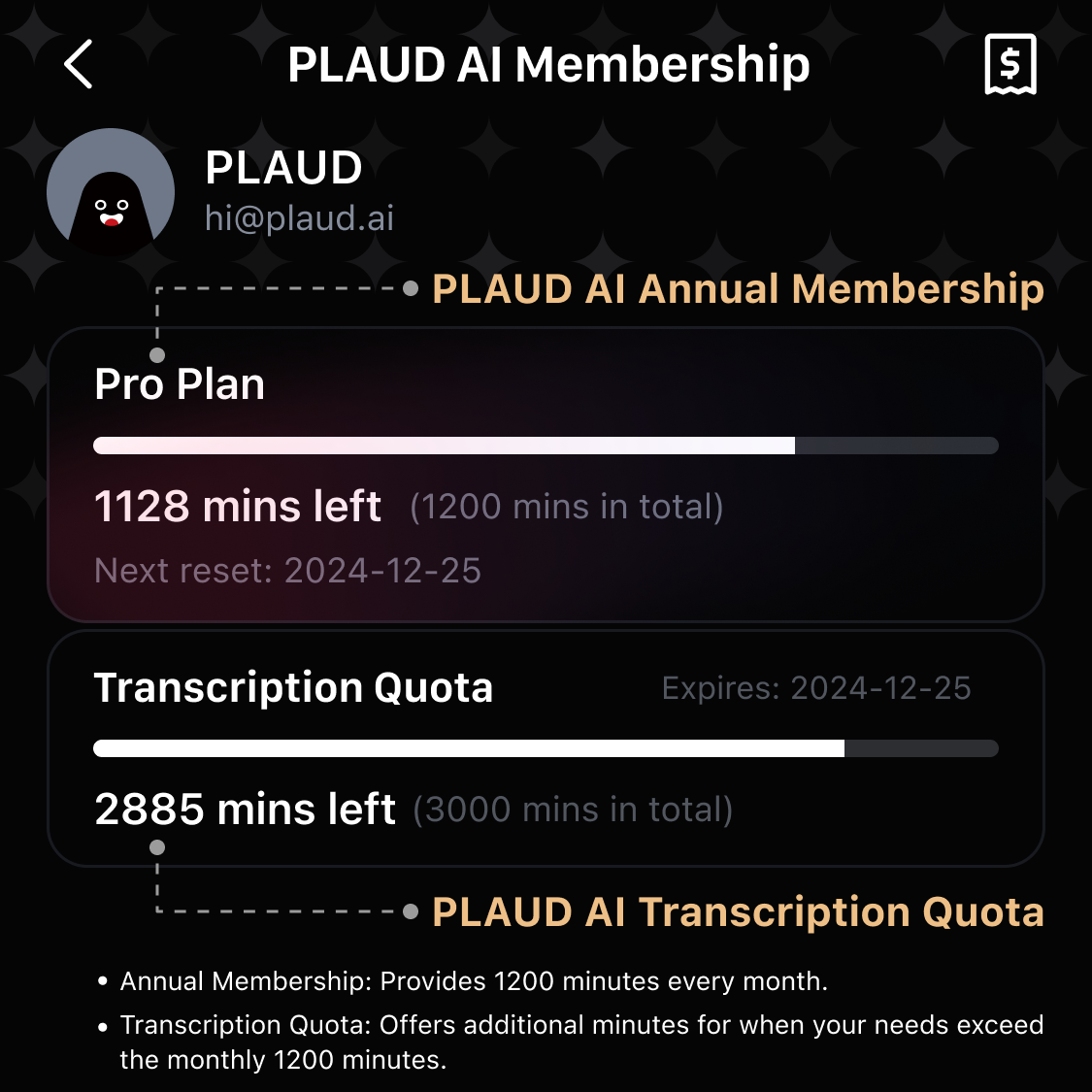 PLAUD KI-Transkriptionskontingent (6000 Minuten)